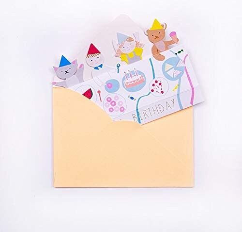 PLACETY バースデーカード 誕生日 猫 メッセージカード 封筒付き (パーティー)