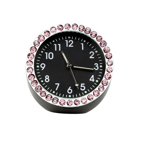 Idaii 車用 時計 車内時計 置き時計 夜光 鏡面ブラック さす針夜光 ピンク柄