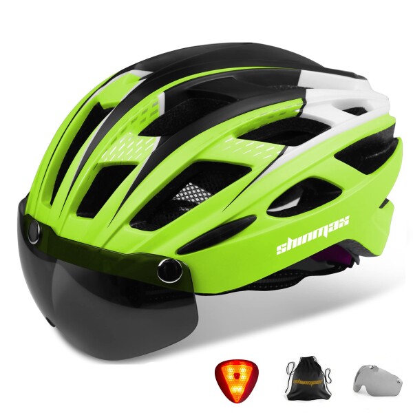 Shinmax 自転車 ヘルメット 大人 LEDライト 磁気ゴーグル付 ロードバイク ヘルメット CPSC認定済み 57-62cm 超軽量 通勤 通学 サイクリン