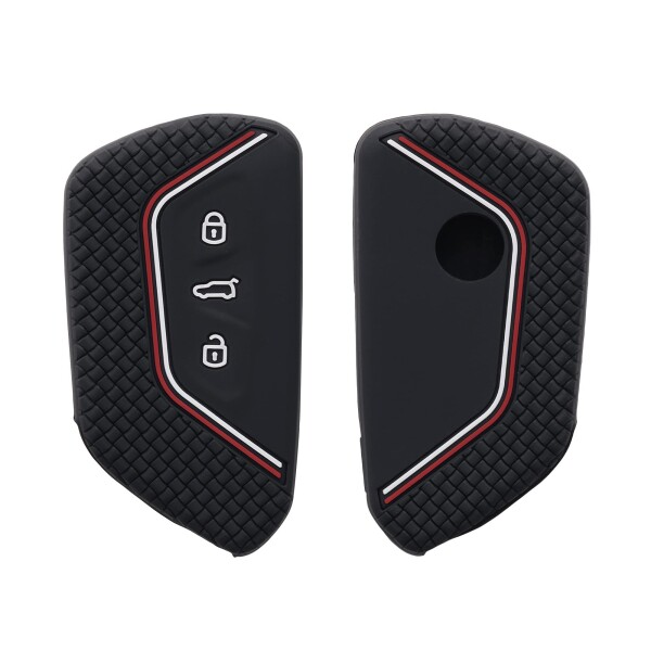 kwmobile キーカバー 対応: VW Golf 8 3-ボタン 車のキー キーケース - 保護ケース 鍵ケース 車鍵 シリコン 黒色/赤色/白色