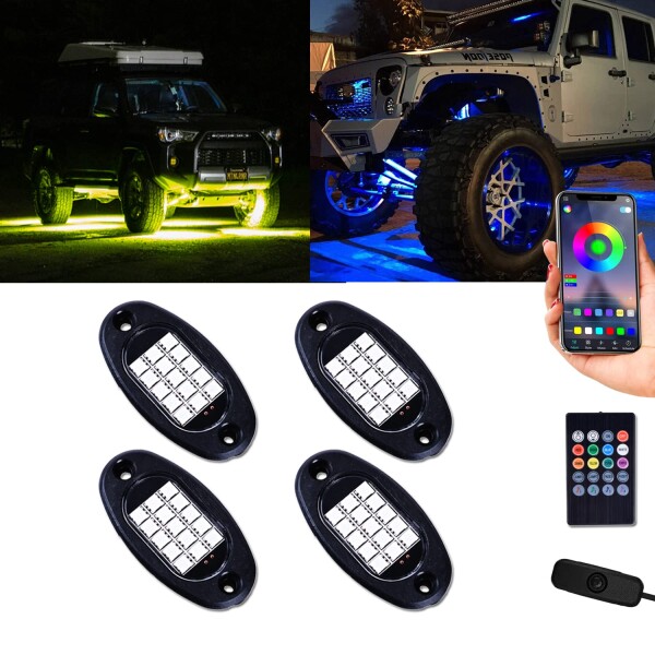 MOREFULLS LED アンダーライト 車 RGB ロックライト ライトキット 4個セット 車用 音楽同期 ブレーキライト 多色 アプリ Bluetoothコント