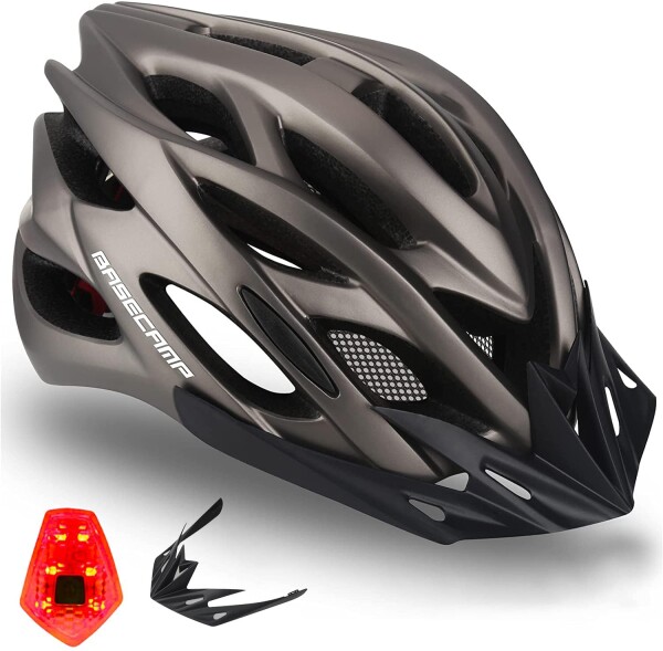 BASECAMP 自転車 ヘルメット 大人用 LEDライト ロードバイク サイクリング 超軽量 サンバイザー付き 虫対策 予備用電池付き CPSC認定済み