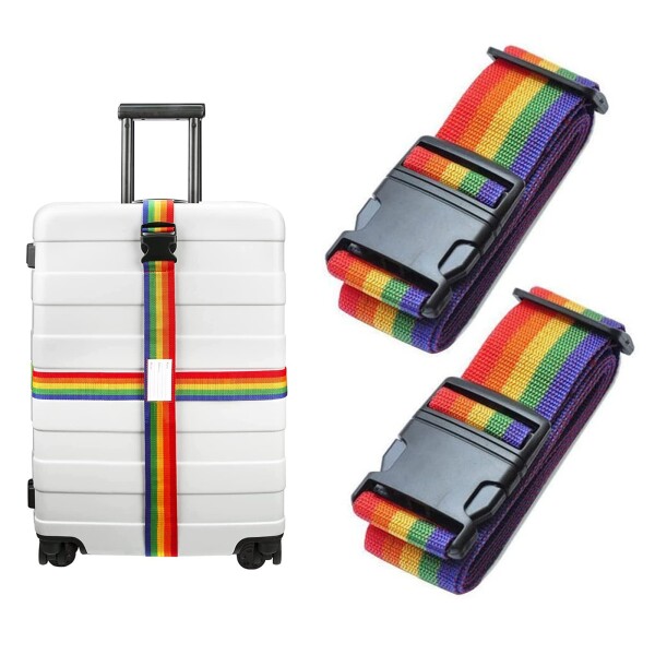ワンタッチ式 スーツケースベルト 荷物固定 調節可能 荷崩れ防止 目印 旅行の必須アイテム 旅行用品 旅行便利グッズ 2本セット （レイン