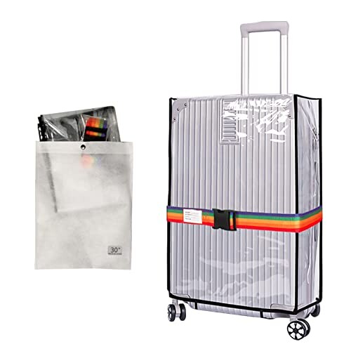 スーツケースカバー 透明 防水 スーツケースベルト附 セット スーツケース 雨カバー 傷防止 汚れから守る 機内持ち込みサイズ ラゲッジカ