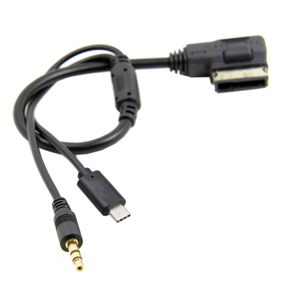 Cablecc Media In AMI MDI→ステレオ 3.5mm オーディオ & USB-C AUXアダプターケーブル 車用 VW 2014 A4 A6 Q5 Q7用