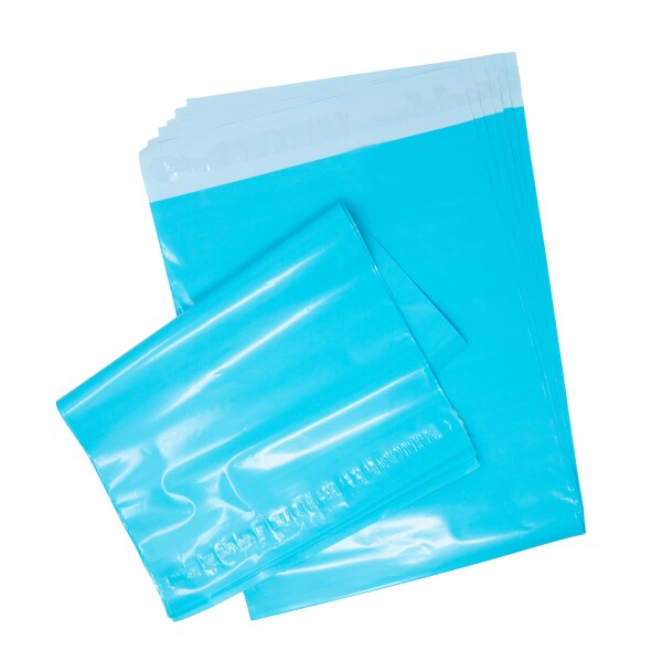 (KonKon)宅配ビニール袋 ライトブルー 横40cm * 縦51cm (+フタ4cm) 100枚セット 強力テープ付き 半透明 宅配袋 郵送袋 ビニールバッグ ポ