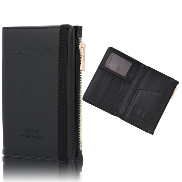 (Lazx) パスポートケース パスポートカバー スキミング防止 PUレザー 小銭入れ 薄型 大容量 (ブラック)