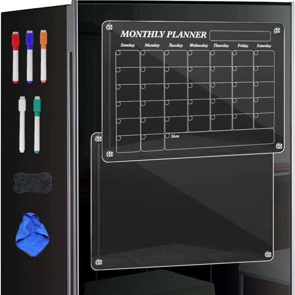 TEZILON ホワイトボード 月間板＆透明板 アクリル板 透明 冷蔵庫 磁石 キッチンパネル マグネット対応 予定表 カレンダー プランニング