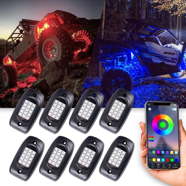 MOREFULLS LED アンダーライト 車 RGB ロックライト ライトキット 8個セット 車用 音楽同期 ブレーキライト 多色 アプリ Bluetoothコント