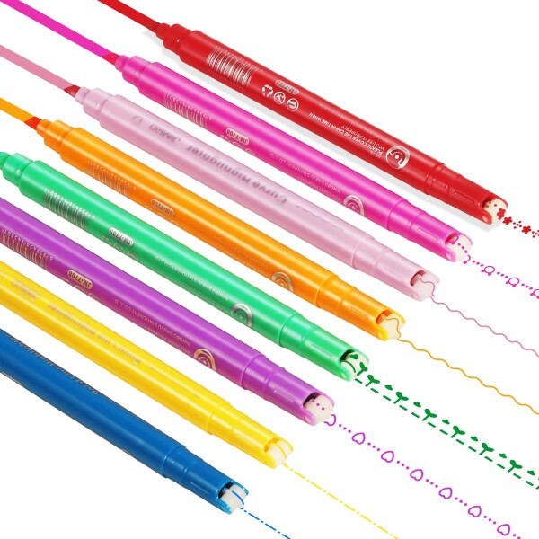 VACNITE カーブペン 8色蛍光ペン デュアルチップペン 文房具 マーカーペン先 カラーペン 6種類ローラースタンプ お絵かき イラスト 手帳
