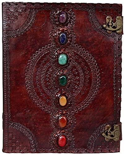 Leather Journal Book Seven Chakra Medieval Stone Embossed Handmade Book of Shadows Notebook Office Diary College Book Poetry Boo
