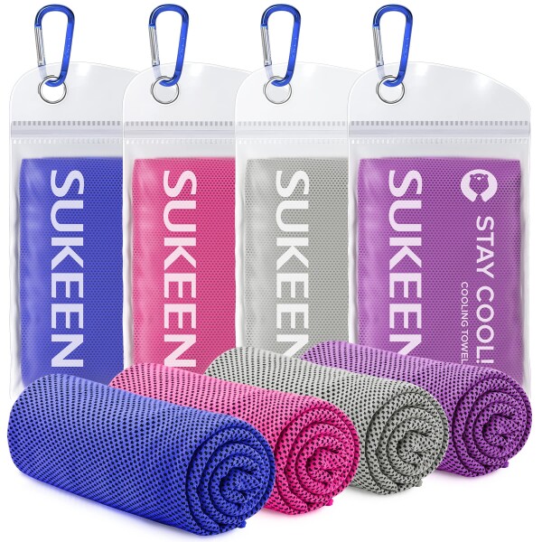Sukeen 冷感タオル 4枚セット 100x30cm 冷感タオル 柔らかく通気性の良い冷感タオル マイクロファイバータオル ヨガ スポーツ ランニング