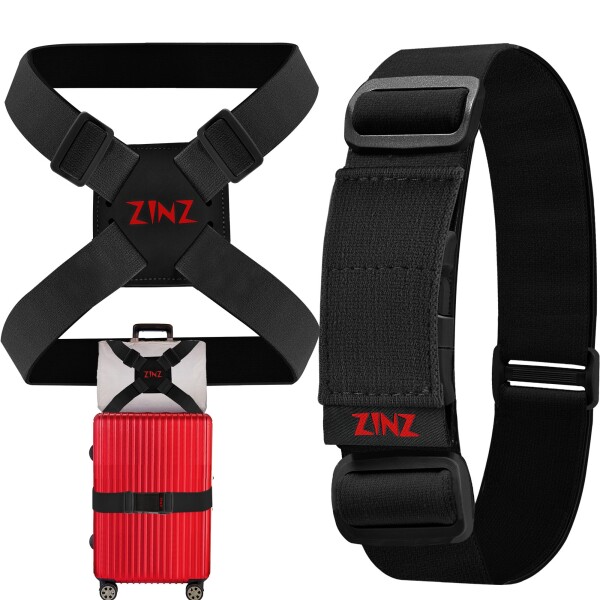 ZINZ 2 パックの弾性荷物ストラップとスーツケース バンジー、調節可能なバッグ ベルト トラベル アクセサリー -黒/赤