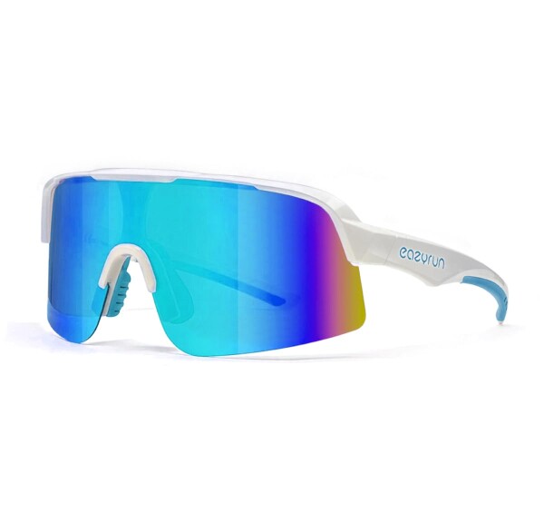 (EAZYRUN) 6 M〜L ブルー 偏光シールド スポーツサングラス メンズ、100% 野球 スキー 自転車 サイクリング ランニング ビーチバレー