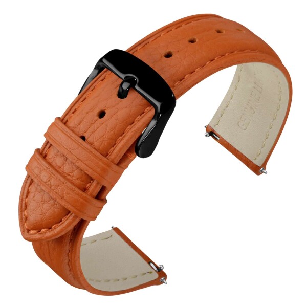 (ANNEFIT) 20mm 時計バンド 本革 トップグレインレザー クイックリリース ステッチ入り 腕時計交換ベルト オレンジ/ブラックバックル