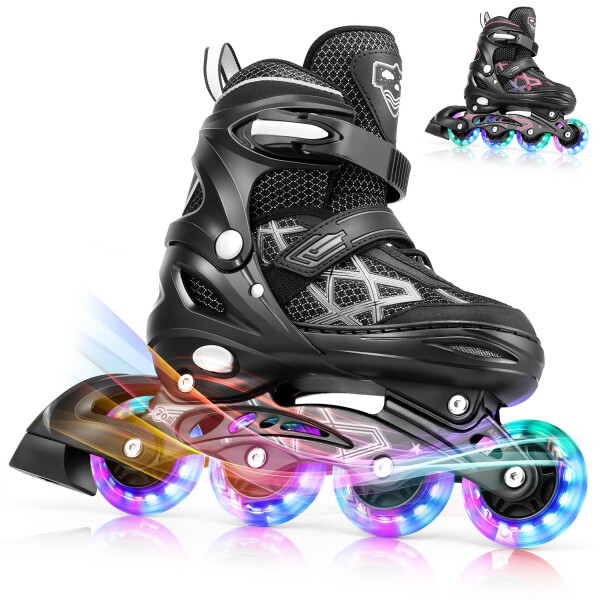 調整可能なインライン スケート ローラー ブレード スケート ライト アップ ホイール 子供の男の子と女の子のための女性の靴します (S,