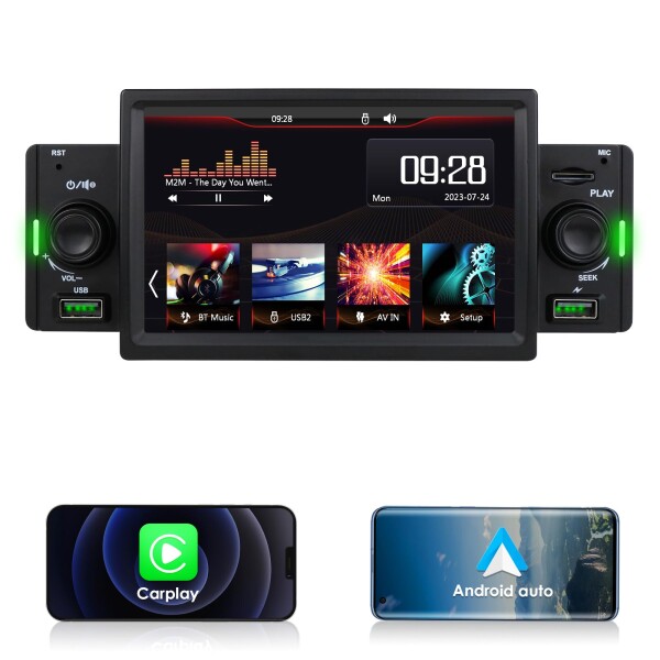 KooDux 1 DIN 5インチ カーオーディオ カーナビ ワイヤレスApple CarPlay 無線AndroidAuto Mirrorlink機能対応カーオーディオ ナビゲーシ