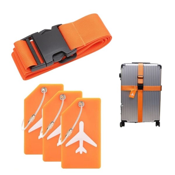 PLEAVIT スーツケースベルト バンド 1.8m ネームタグ ラゲッジタグ 3個 セット (オレンジ)