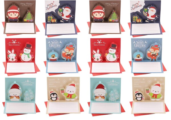 12枚 ポップアップ クリスマスカード 3D 立体 クリスマス カード POP UP クリスマス ギフト カード DIY クリスマスグリーティングカード