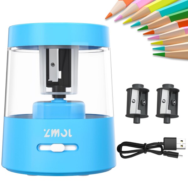 ZMOL 鉛筆削り 電動 乾電池/USB電源供給 電動シャープナー (バッテリー/プラグ兼用 青)