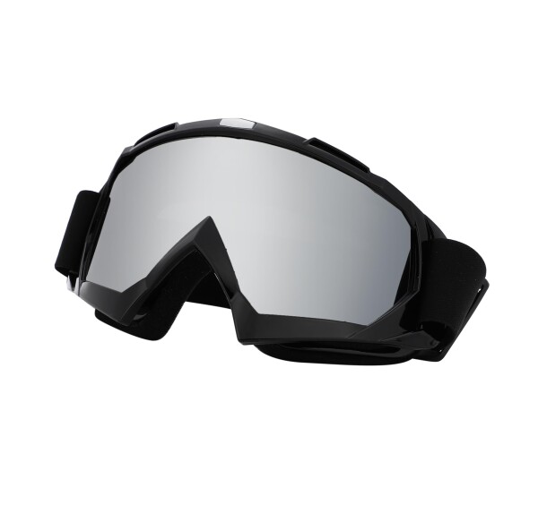 (VILTAGE) スキーゴーグル/シルバー ミラー/収納袋付き/ゴーグル/UVカット/スノボー バイク スキー/タクティカルゴーグル/メガネ対応 収