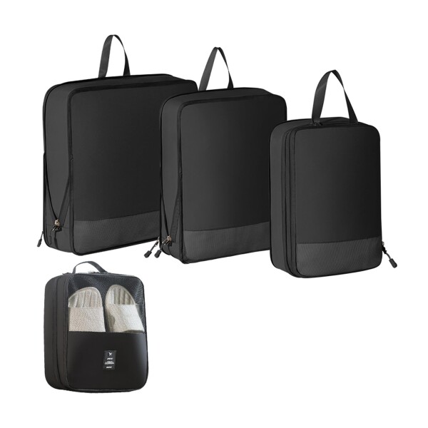 旅行用圧縮袋 トラベルポーチ 圧縮袋 旅行 衣類圧縮袋 アレンジケース 4点セット 可変スペース 圧縮で衣類スペース約45％節約 防水・防