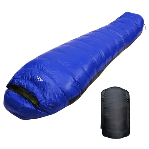 LMR寝袋 マミー型 高級ダウンシュラフ 防水 軽量 アウトドア 車中泊 登山 キャンプ用品 (ブルーブラック(羽毛量2000g))