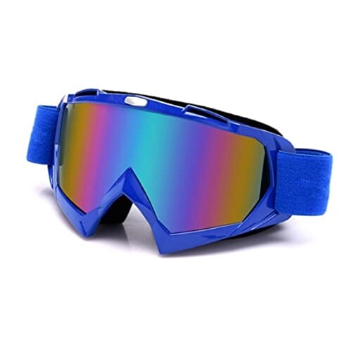 (WL Products) スポーツ ゴーグル スキー スノボー 軽量 メガネ 併用可能 ウィンタースポーツ バイク モトクロス (ブルー/レインボーレン